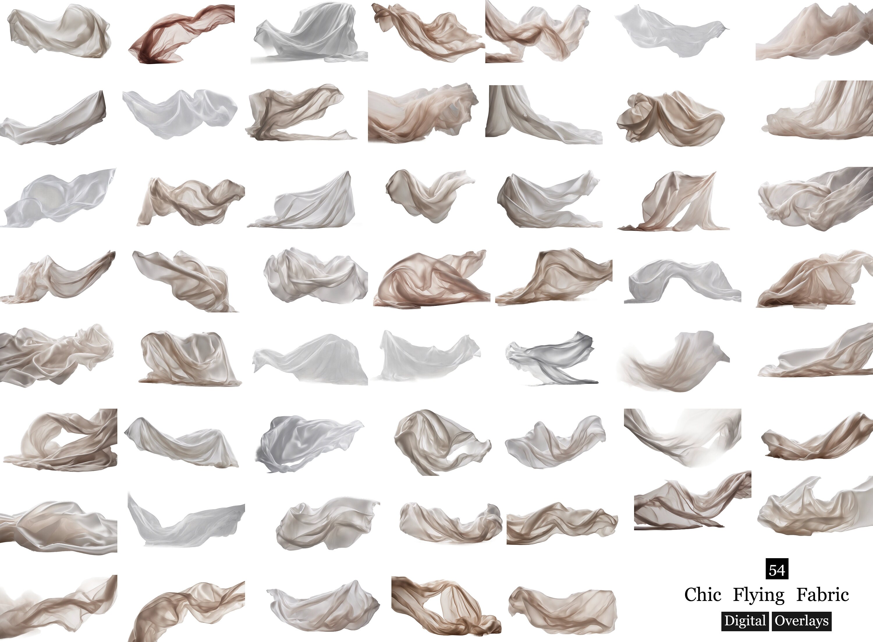 54X Chic Flying Fabric Digital Overlays,flying Fabric,overlays Pack ...