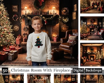 50 Christmas Room With Fireplace Backdrops,Christmas Digital backdrop,Maternity Photo Props and Winter Fine Art Backgrounds,Fireplace