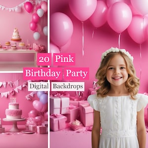 20 rosa Geburtstagsparty-Kulissen, Studiokulissen, rosa Ballon-Kulissen, Kinderpartykulisse, rosa Kulisse, rosa Luftballons, Geburtstags-Hintergrund