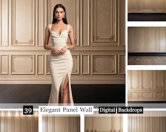 39 Elegant Panel Wall Backdrops,Beige Wall Digital Backdrops, Studio Overlays, Room Background,Elegant Fine Art , Virtual Background,Wooden