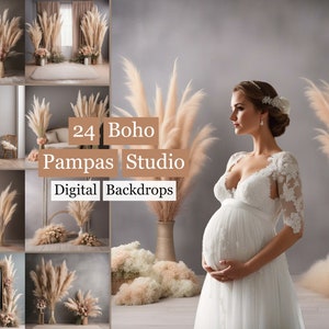 24 Boho Pampas Studio Backdrops Pampas Backdrop Boho Digital Backdground Floral Backdrops Studio Photography Maternity Wedding Photography