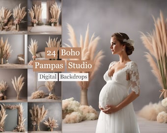 24 tła studyjne Boho Pampas, tło Pampas, cyfrowe tło Boho, tła kwiatowe, fotografia studyjna, fotografia ślubna ciążowa