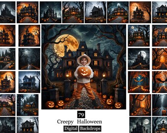 79 Creepy Halloween Backdrops, Haunted House Photography (Digital Download)