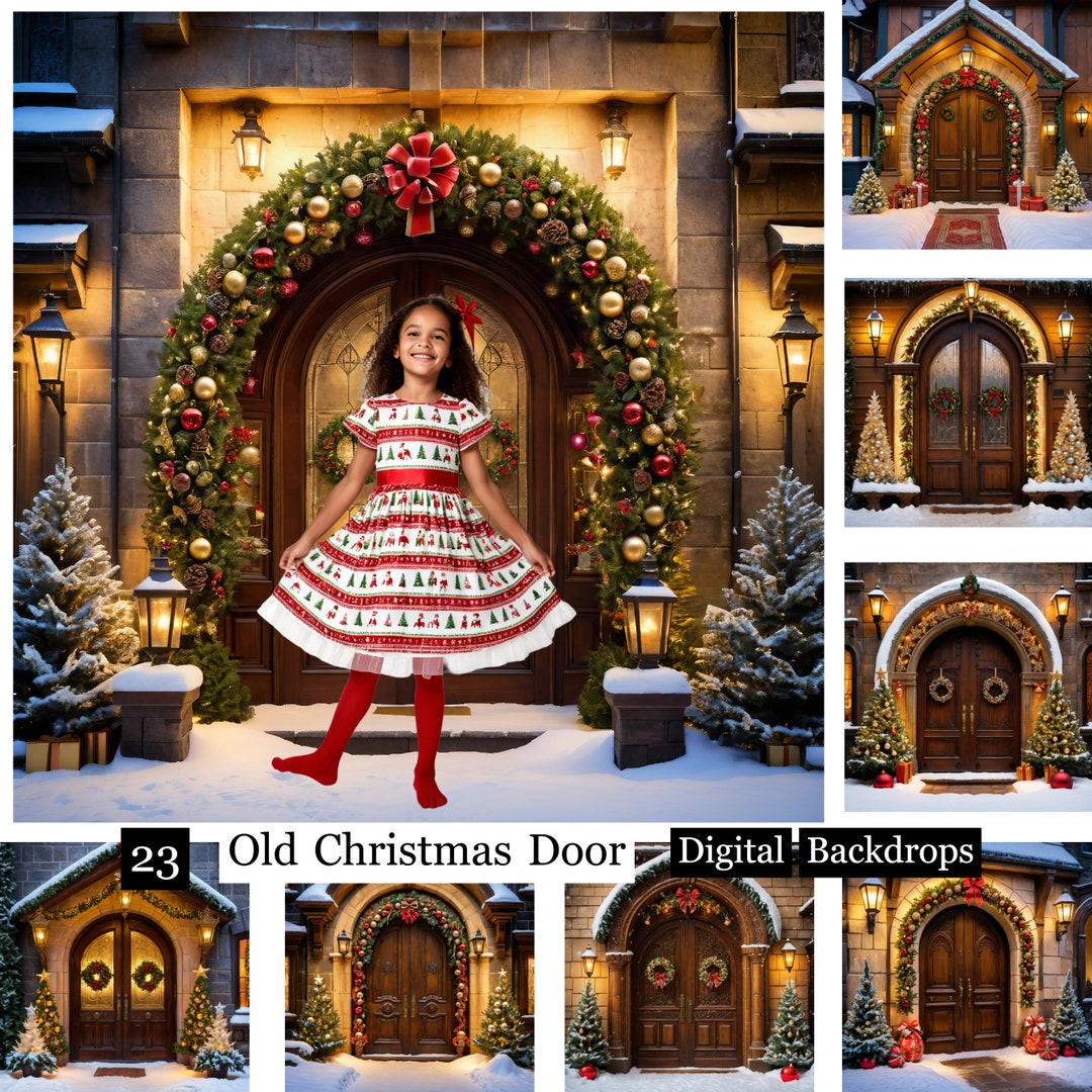 23 Old Christmas Door Backdrops,family Kids Photography Digital ...