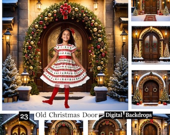 23 Old Christmas Door Backdrops,Family Kids Photography Digital Background, Rustic Door ,studio backdrops,winter christmas backdrops,wooden