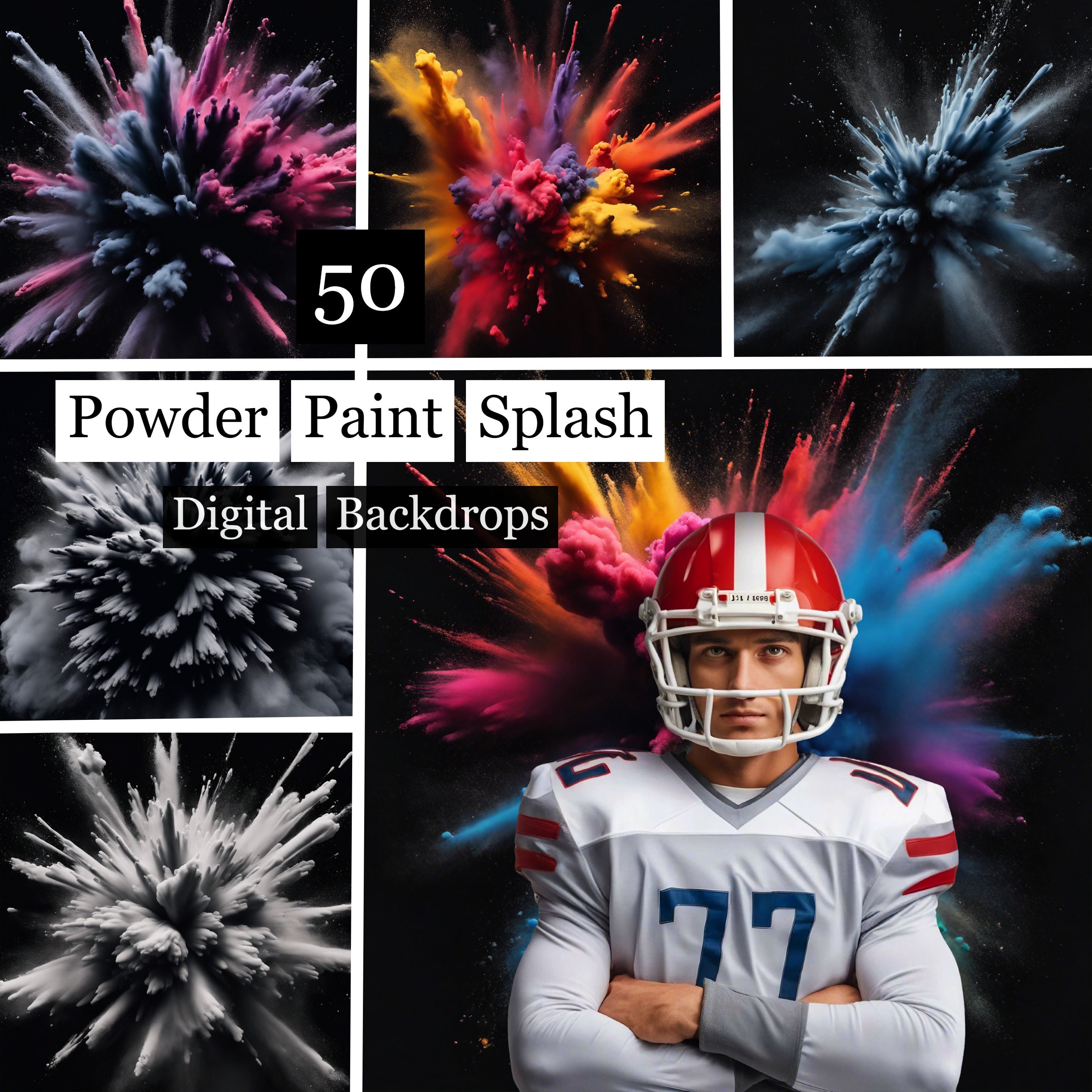 50 Powder Paint Splash Backdrop, Colorful Splash Backdrop, Color Dust Explosion Backdrop, Paint Explosion,Sand Explosion,Sports Backdrops