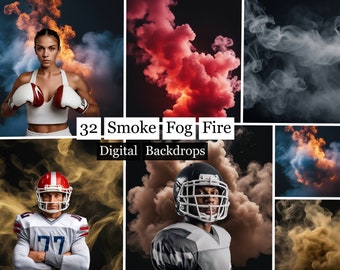 32 Smoke Fog Fire Backdrops, Digital Photography Backdrops, Smoke Backgrounds Sports Background For Basketball, Softball, Football overlays