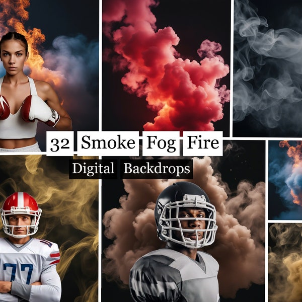 32 Smoke Fog Fire Backdrops, Digital Photography Backdrops, Smoke Backgrounds Sports Background For Basketball, Softball, Football overlays