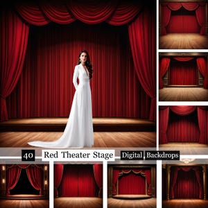 40 Red Theater Stage Backdrops, Curtain Theater Backgrounds, Red Stage,Drama Scenes,Wedding,Show Backdrops,Dance Scene,Portrait Studio