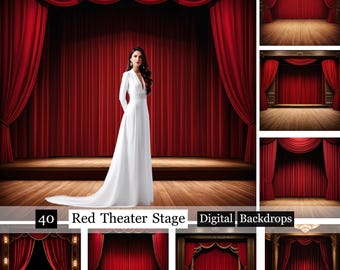 40 Red Theater Stage Backdrops, Curtain Theater Backgrounds, Red Stage,Drama Scenes,Wedding,Show Backdrops,Dance Scene,Portrait Studio