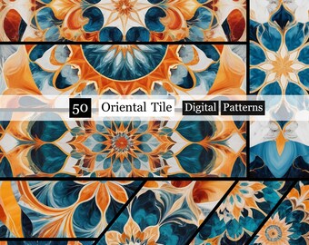 50 Oriental Tile Digital Patterns, Chinese Patterns ,Seamless Digital Paper, tiled background,printable scrapbook paper instant download