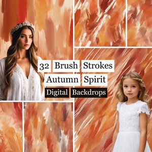 32 Brush Strokes Autumn Spirit Backdrops, Fall Backdrops, Fine Art Portrait Backdrop, Photoshop Overlay, Canvas Photography background