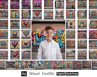 65 Mixed Graffiti Digital Backdrops,Grafitti photography background, Studio Backdrops, Wall Graffiti Backgrounds,Graffiti wall Themed Images