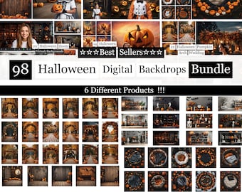 98 Halloween Digital Backdrops Bundle,Halloween Newborn,For kids photography Halloween Wedding Backgrounds, Room Backdrops,Zoom autumn faall