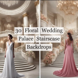 30 Floral Wedding Palace Stairscase Backdrops,floral stairs backdrop,Wedding Palace Backgrounds ,Photography Backdrop ,Maternity Backdrop