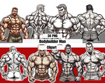 36 imágenes prediseñadas de culturista, imágenes prediseñadas digitales de fitness, pegatinas de culturista, imágenes prediseñadas de fitness, imágenes prediseñadas de hombres de gimnasio, planificador png clipart