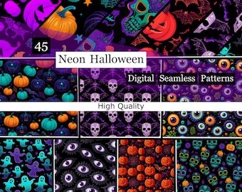 45 Neon Halloween Seamless Digital Patterns,Halloween Digital Papers,Halloween design,Neon halloween ,Halloween Patterns,spooky patterns