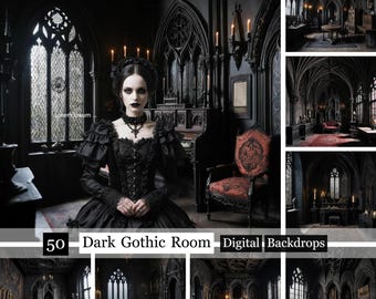 50 Dark Gothic Room Backdrops, Haunted Photography Backgrounds (Digital Download)