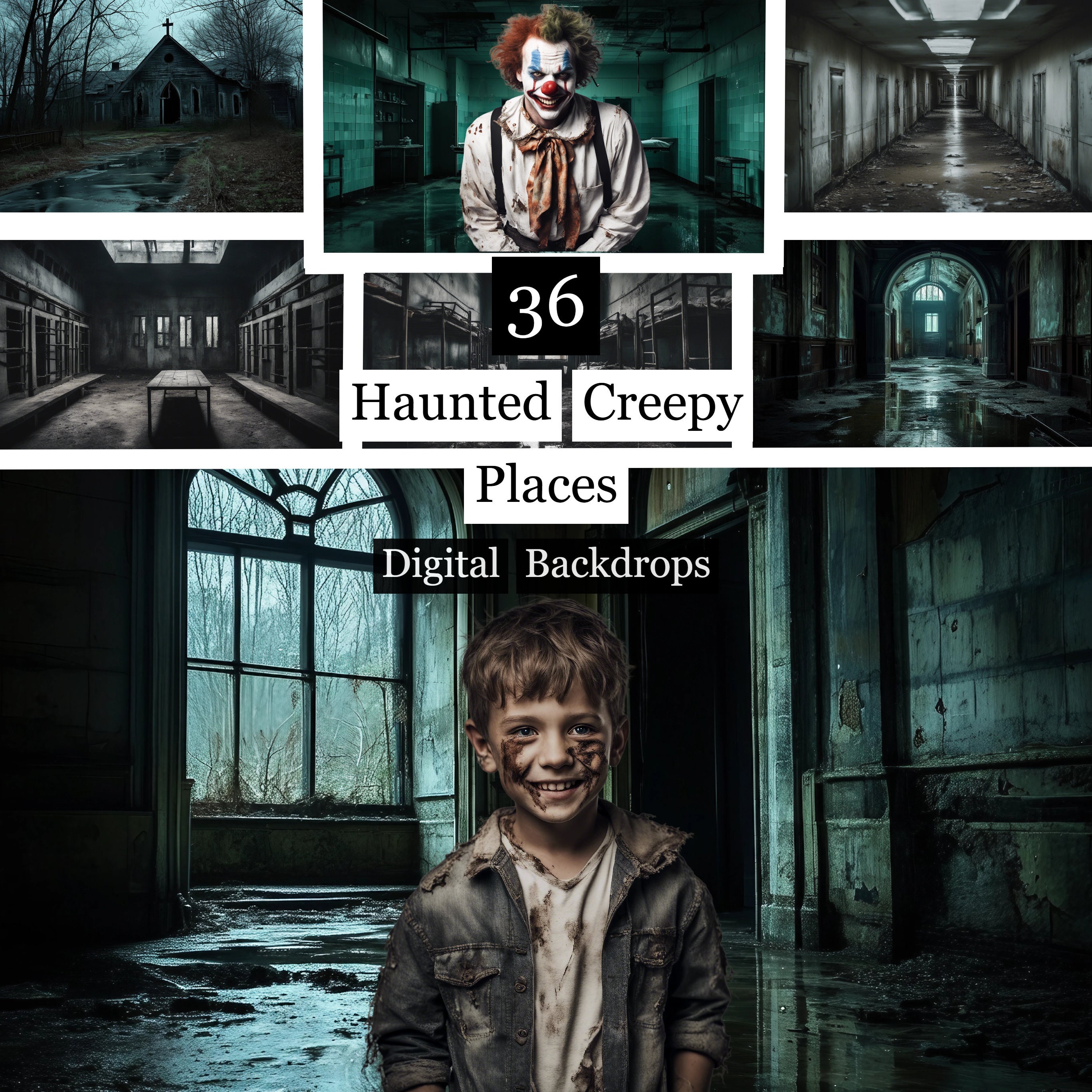 36 Haunted Creepy Places Digital Backdrops, Scary Background, Creepy Haunted House, Abandoned Mansion, Haunted Mystical Dark Backdrops