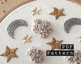 Hoop Art Nursery Wall Decor | DIY Printable PDF Pattern | Hand Embroidery for Beginners | Instant Digital Download | 'Sweet Dreams'