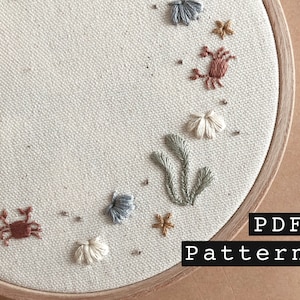 Hoop Art Wall Decor | DIY Printable PDF Pattern | Hand Embroidery for Beginners | Instant Digital Download | 'Under the Sea'