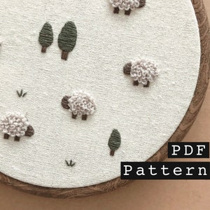 Hoop Art Wall Decor | DIY Printable PDF Pattern | Hand Embroidery for Beginners | Instant Digital Download | 'Sheep Meadow'