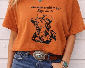 Western Cowgirl Crop Tee | Vintage-Inspired Graphic Shirt | Women’s Large