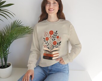 Vintage Book Stack with Floral Bouquet Sweatshirt | Reading Illustration