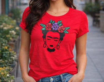 Frida-Inspired Graphic Tee | Women’s V-Neck  | Bold Red Statement Shirt