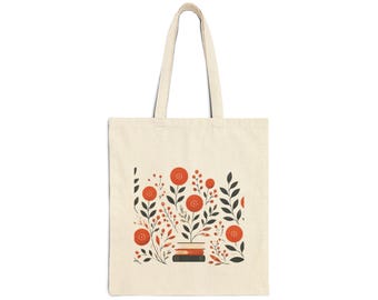 Orange Floral Bouquet Tote Bag | Botanical Flowers Canvas Tote