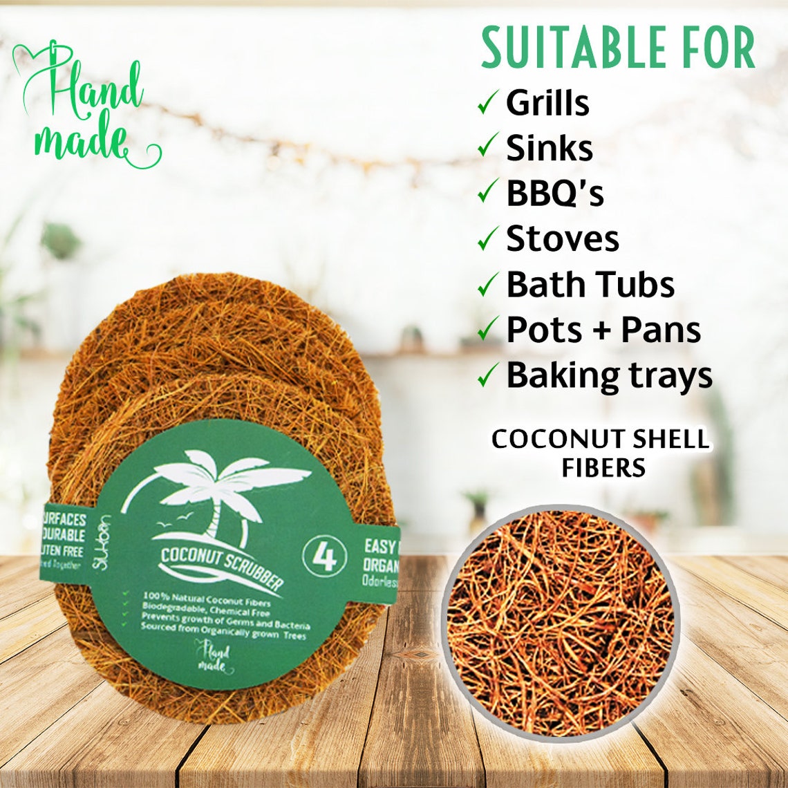 100 Coconut Scrubber Dishwashing Scrub Natural Handmade Etsy