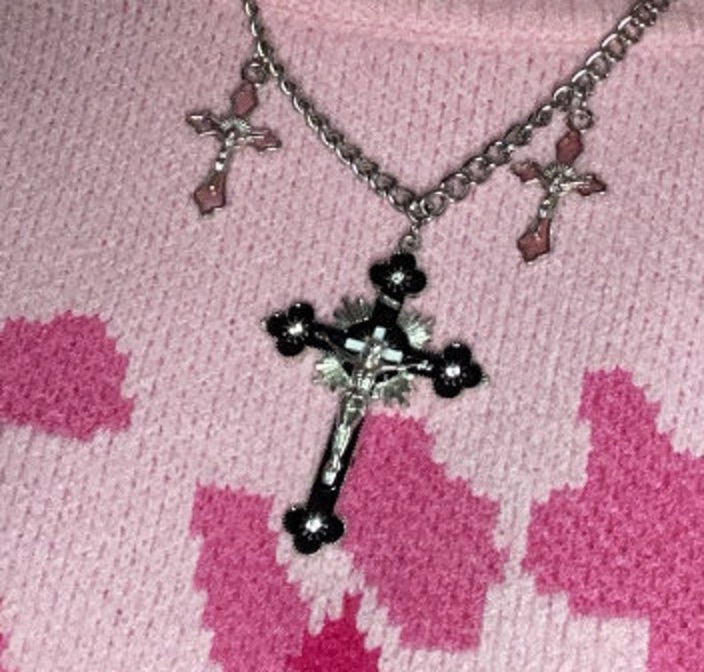 Gothic Cross Necklace 3 Cross Necklace Goth Aesthetic Punk Etsy