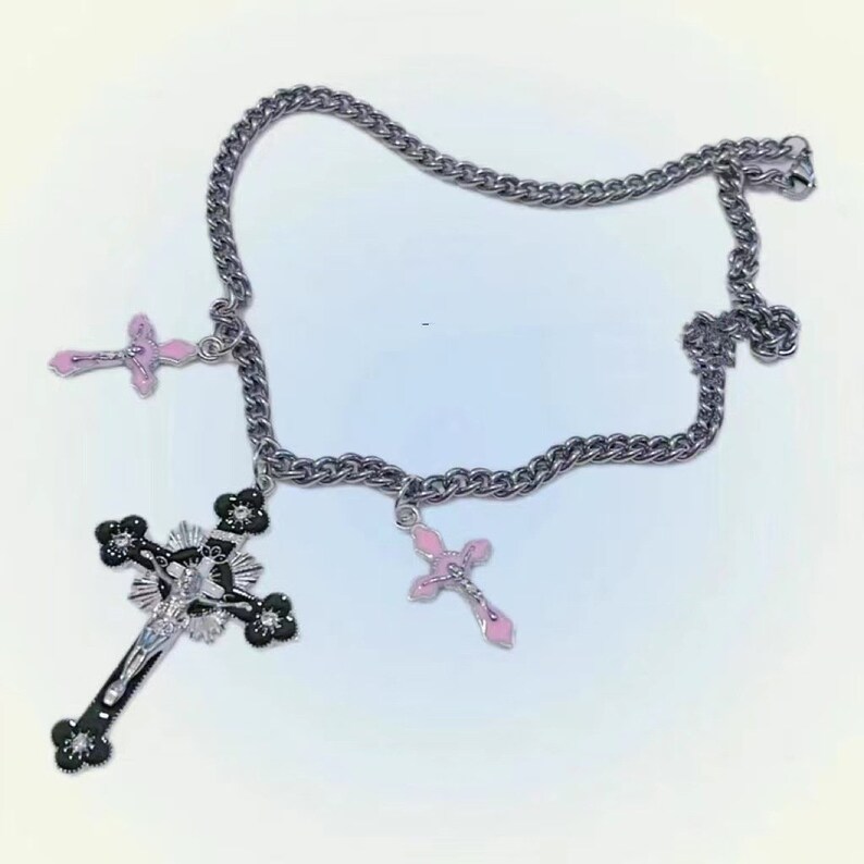 Gothic Cross Necklace 3 Cross Necklace Goth Aesthetic Punk Etsy
