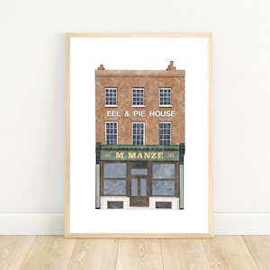 M.Manze Pie and Mash Shop Art Print: South London Watercolour