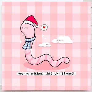 Jolie carte de Noël - sur le thème des vers, carte de Noël kawaii, voeux chaleureux, carte illustrée faite main, petit garçon