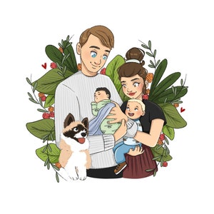 Custom family portrait - Cartoon Portrait, custom family illustration, gift for family