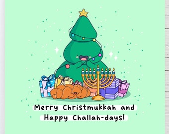 Divertente biglietto di auguri per il Natale: design kawaii per l'Hanukkah di Natale