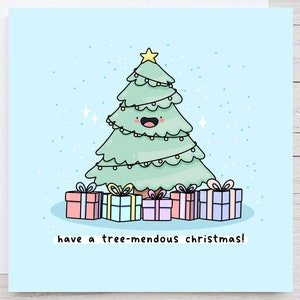 Jolie carte de Noël - Carte de Noël kawaii, Carte de Noël d'arbre de Noël et Carte de Noël de petit chien
