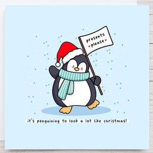 Jolie carte de Noël - Carte de Noël kawaii, carte de Noël pingouin, carte illustrée faite main, carte de petit garçon