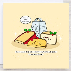 Carte de Noël au fromage - Carte de Noël kawaii, jolie carte de Noël, carte de Noël drôle, petit chien, râpe à fromage