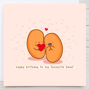 Carte punny haricot préférée - joyeux anniversaire à ma carte haricot préférée, carte kawaii, carte d'anniversaire jeu de mots nourriture