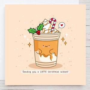 Jolie carte de Noël - Carte de Noël kawaii, jeu de mots, amateur de café, latte, cartes de calembour