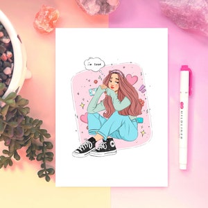 Kawaii art print - cute illustration, Kawaii Girl, Anime Print, Pink Wall Art, Pastel Art