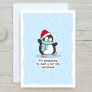 Cute Christmas card - Kawaii Christmas card, Penguin Christmas card, Illustrated card, Punny card