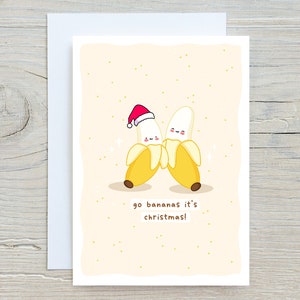 Cute christmas card - bananas about you, Kawaii, punny Christmas card, food pun, banana pun