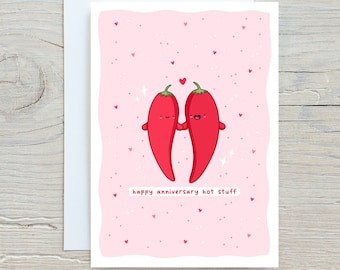 Funny Anniversary Card: Kawaii Hot Stuff Pun Card