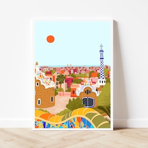Impression d&#39;art de Barcelone : affiche de voyage Park Guell