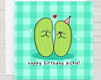 Carte d'anniversaire drôle de jeu de mots aux cornichons : Vichy kawaii