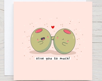 Olive you card, Kawaii card, love card, anniversary card, valentines card, punny card, cute birthday card