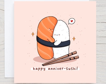 Simpatica carta Sushi - anniversario-sushi, Kawaii Card, carta anniversario, carta anniversario punny